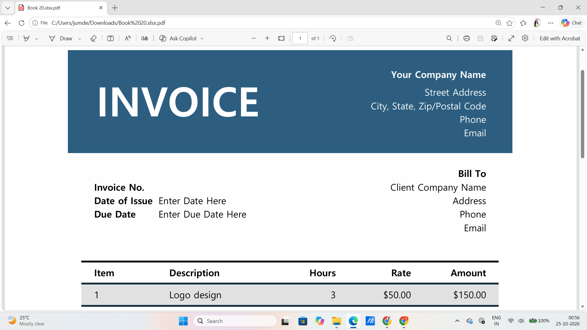Professional Sales Invoice Template