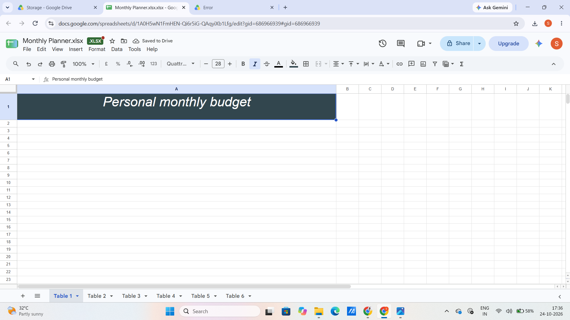 Basic Monthly Budget Planner – Template 1